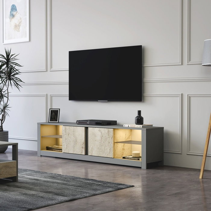 Hanah Home Soporte de TV Gris y Travertino